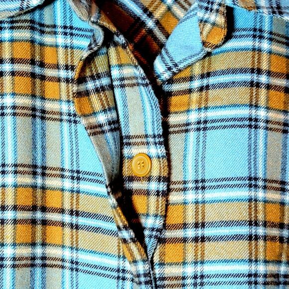 Norton McNaughton Plaid Shacket Shirt Blue Tan Faux Suede Shoulder 3X Cozy - Picture 10 of 13